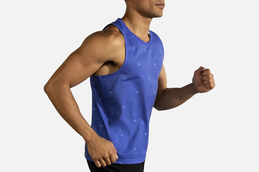 Brooks Men's Distance Graphic Tank Tops Amparo Blue/Run Happy Life ( EMUHP0795 )